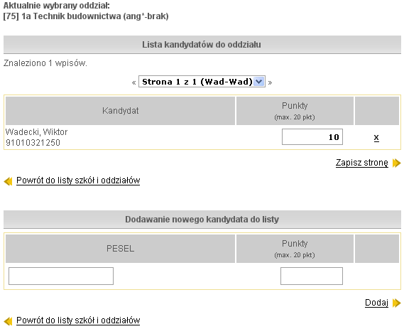 Etapy prac Rysunek 55. Wprowadzanie punktów dodatkowych do oddziału.