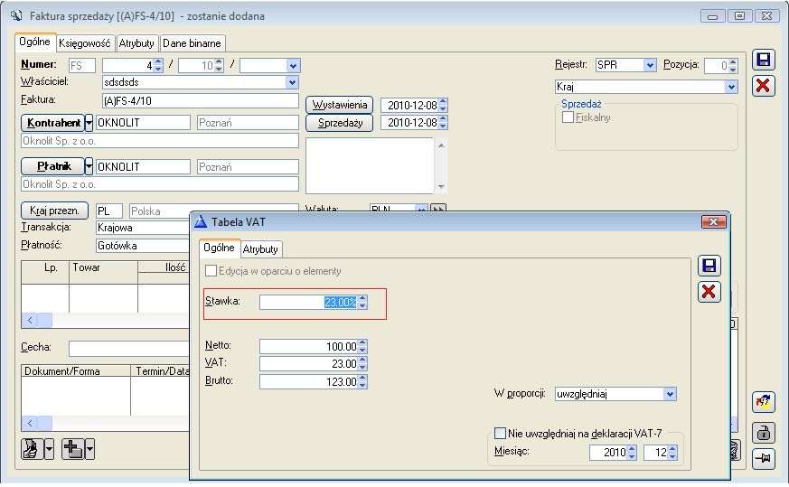 Rysunek 19 Domyślna stawka VAT dla dokumentów A-Vista Rysunek 20 Ustalanie stawki VAT na dokumencie A-Vista 10.