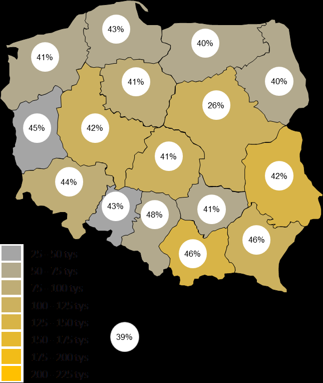 Mapa 13. Kwota dofinansowania i liczba gospodarstw domowych objętych interwencją w województwach. Mapa 14.