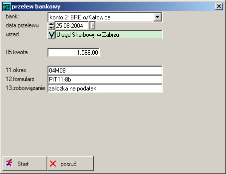 3.5 Przelewy 23 3.5.3 Przelewy do urzędu skarbowego Polecenia przelewów do Urzędu Skarbowego mają ustalony format, różniący się od innych druków poleceń przelewów.