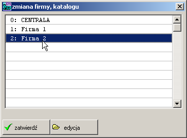40 Ustawienia programu 4.3.2 Przełączanie firm Aby pracować na danych z określonej firmy należy najechać kursorem na nazwę tej firmy i nacisnąć bądź klawisz. Enter Rysunek 4.8: Zmiana firmy 4.