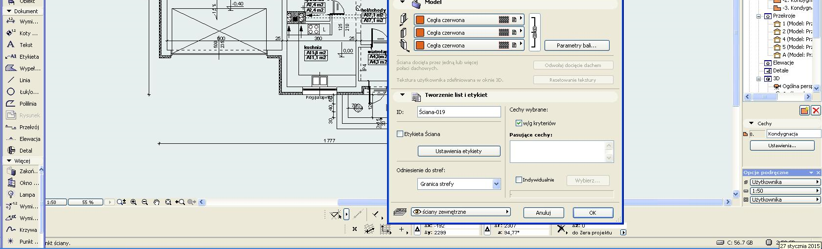 2. PROJEKT DOMU JEDNORODZINNEGO Na początku realizacji pracy należy zwrócić uwagę na interfejs graficzny programu, usytuowany z lewej strony ekranu, na którym znajdziemy dwie pionowo umieszczone