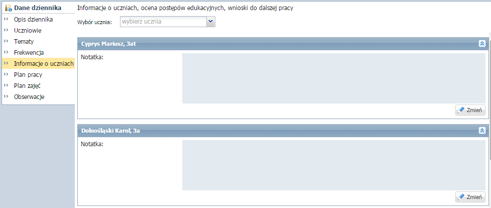 Prowadzenie Dziennika zajęć innych Odnotowywanie frekwencji Aby odnotować frekwencję należy Przejść na zakładkę Frekwencja i kliknąć ikonę przy wybranej dacie.