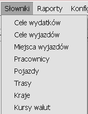 2. Słowniki 2.1 Cele wydatków To okno umożliwia definiowanie nowych wydatków, przeglądanie i edycję wydatków związanych z użytkowaniem samochodów.