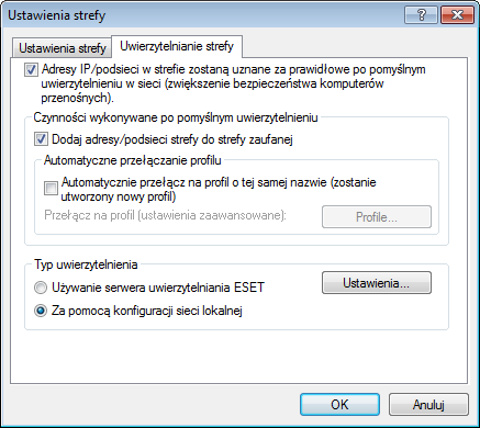 4.2.4.1.1 Uwierzytelnianie strefy konfiguracj a klienta W oknie Ustawienia stref i reguł kliknij kartę Strefy i utwórz nową strefę przy użyciu nazwy strefy uwierzytelnianej przez serwer.