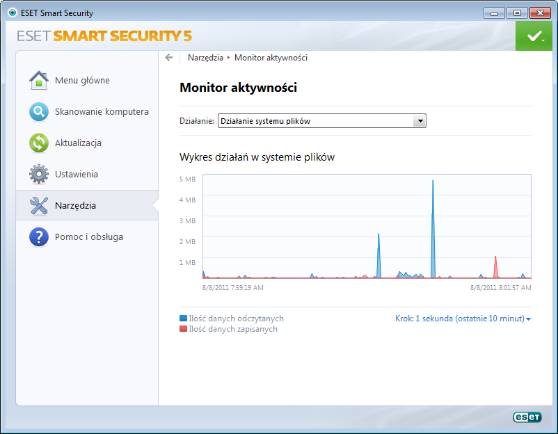 4.6.4 Monitor aktywności Aby wyświetlić aktualny wykres Działanie systemu plików, kliknij opcję Narzędzia > Monitor aktywności.