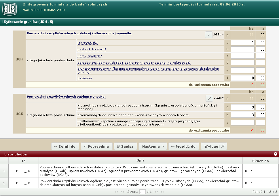 Podgląd wydruku pobranie wydruku formularza w formacie PDF (wywołanie tej funkcji nie powoduje zainicjowania wydruku formularza na drukarce, a jedynie wyświetlenie dokumentu PDF); Wyloguj zakooczenie