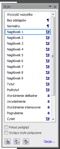 Formatowanie tekstu Zastosowanie STYLI do