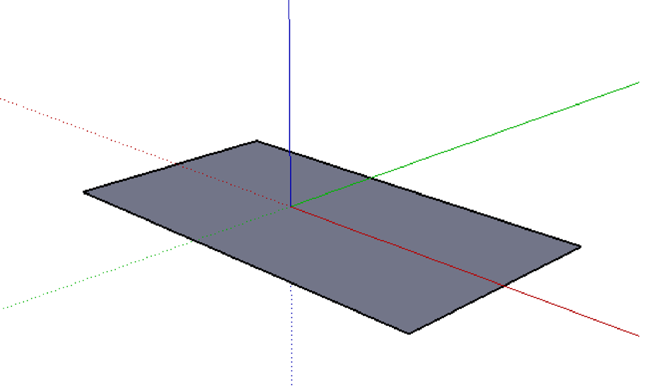 Obsługa kamery Po uruchomieniu programu SketchUp kąt kamery ustawiony w taki sposób, że widać przestrzeń 3D z perspektywy osoby stojącej wewnątrz, a w połowie ekranu widnieje horyzont.