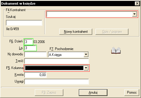 Dokumenty mogą być wpisywane do księgi ręcznie bezpośrednio w kartotece 3.