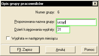 Rys. 212. Okno Nazwa grupy pracowników dopisywanie nowej grupy. 3. Obliczanie płac Informacje umieszczone po prawej stronie okna Informacje o pracowniku (zob. Rys.