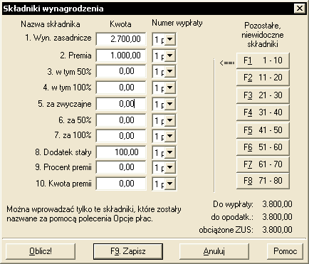 Obliczanie płac prostych - wieloskładnikowych, wypłacanych raz w miesiącu Po wciśnięciu przycisku [F5. Oblicz ] w oknie Informacje o pracowniku (Rys.