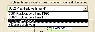 4. Łączenie danych pochodzących z róŝnych firm Funkcja ta (menu Plik Łączenie danych) pozwala na połączenie wybranych danych, pochodzących z dwóch róŝnych firm obsługiwanych w programie.