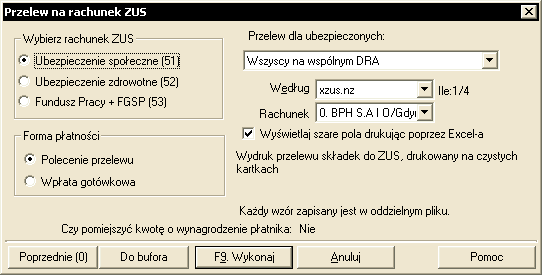 Przelew składek do ZUS Wykonanie polecenia Zestawienia Pracownicy Przelew składek do ZUS pozwala na sporządzenie przelewów na rachunek bankowy ZUS.