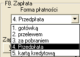 Rys. 48. Uwzględnienie dodatkowej formy płatności, wprowadzonej przez uŝytkownika, na dokumencie sprzedaŝy fragment okna Dokument sprzedaŝy.