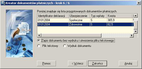 Rysunek 160. Okno dialogowe: Kreator dokumentów p&atniczych krok 6/6 5.