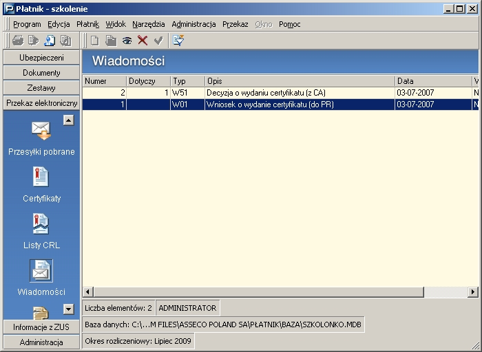 5.13 Obs uga wiadomo?ci Obsuga wiadomo"ci dotyczy tylko wiadomo"ci ju znajdujncych sik w bazie programu Patnik.