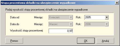 5.1.1.3 Dodanie stopy procentowej sk adki na ubezpieczenie wypadkowe W kartotece patnika przechowywana jest wysoko"j stopy procentowej skadki na ubezpieczenie wypadkowe, która jest pobierana do