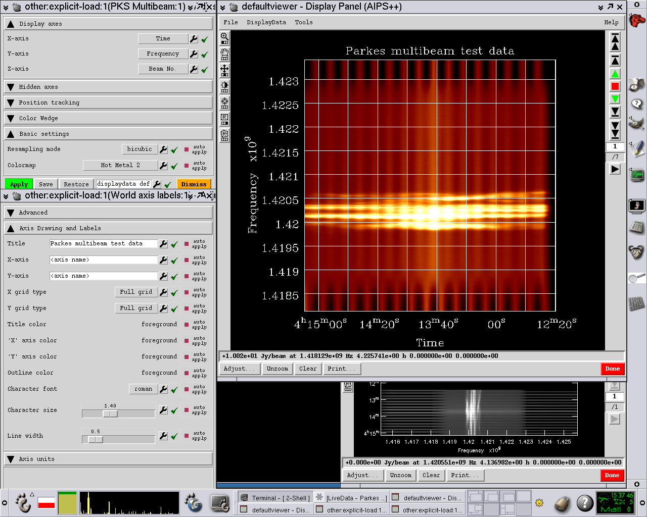 Using Viewer functionality AIPS++ Viewer offers many visualisation options to users: zooming, panning, colormap fiddling,