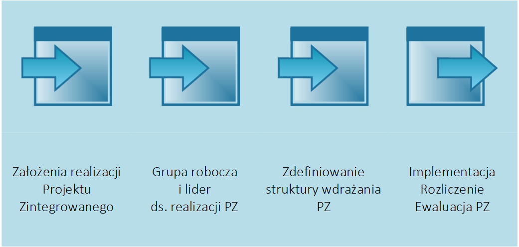 indywidualna realizacja projektów przez poszczególne samorządy, które zgłosiły zadanie, z własnych środków, w rezultacie realizacji kilku z nich da efekt zintegrowany, realizacja wiązki projektów