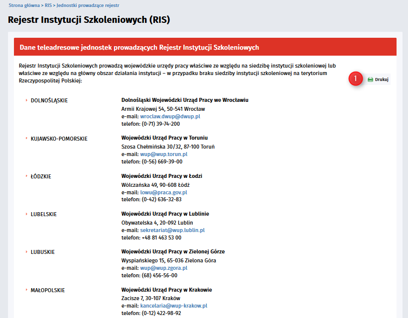 Rejestr Instytucji Szkoleniowych istnieje mozliwosc wydrukowania powyzszej listy za pomoca przycisku funkcyjnego Rozdzial III Rejestr Podmiotów Prowadzacych Agencje Zatrudnienia Rejestr Agencji