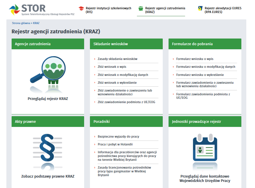 Rejestr Podmiotów Prowadzacych Agencje Zatrudnienia Poszczególne funkcje Rejestru Agencji Zatrudnienia zostaly opisane w dalszej czesci podrecznika. 3.