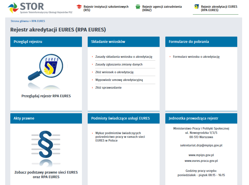 Rejestr akredytacji EURES Poszczególne funkcje Rejestru akredytacji EURES zostaly opisane w dalszej czesci podrecznika. 4.