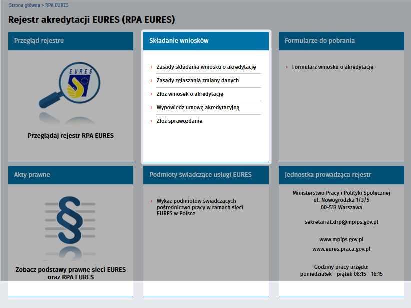 4.2.1 Rejestr akredytacji EURES Zasady skladania wniosku By przeczytac o zasadach: -