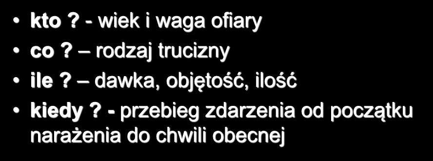 Historia zdarzenia kto? - wiek i waga ofiary co? rodzaj trucizny ile?