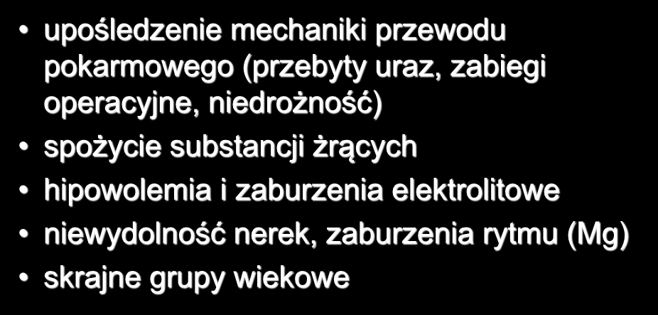 ŚRODKI PRZECZYSZCZAJĄCE - przeciwwskazania upośledzenie mechaniki przewodu pokarmowego (przebyty uraz, zabiegi operacyjne,