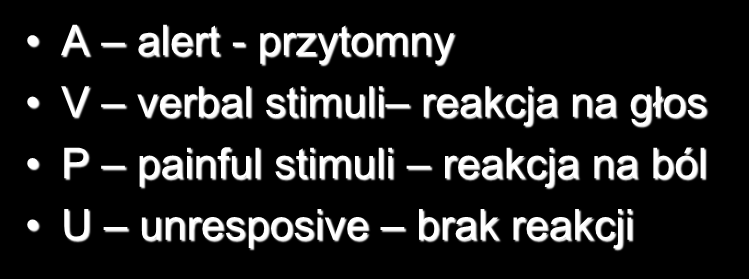 AVPU A alert - przytomny V verbal stimuli reakcja na głos