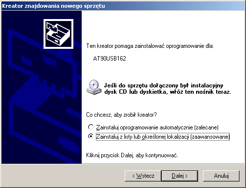 7. Zmiana firmware programatora 7.1 Instalacja programatora w trybie DFU Do zmiany firmware w programatorze niezbędna jest uprzednia instalacja programu FLIP dostępnego na stronie Atmela.