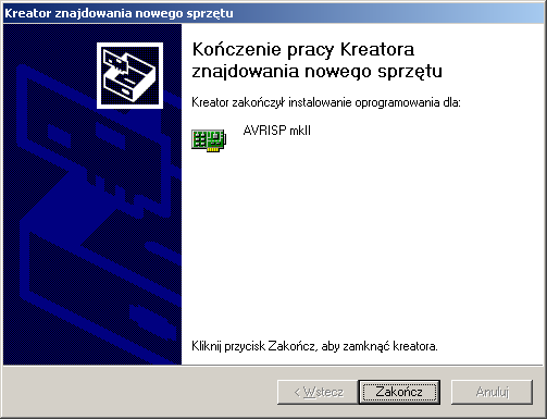 Po wyświetleniu okna końca pracy