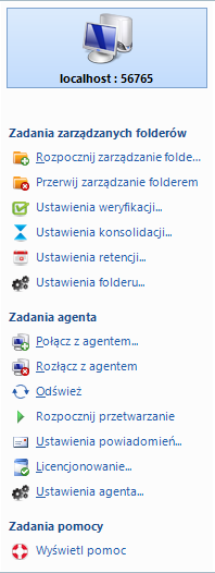 3.1 Panel nawigacyjny Po lewej stronie panelu nawigacyjnego dostępna jest lista połączonych agentów. Szczegółowe informacje na temat wybranego z nich są wyświetlane są po jego zaznaczeniu.