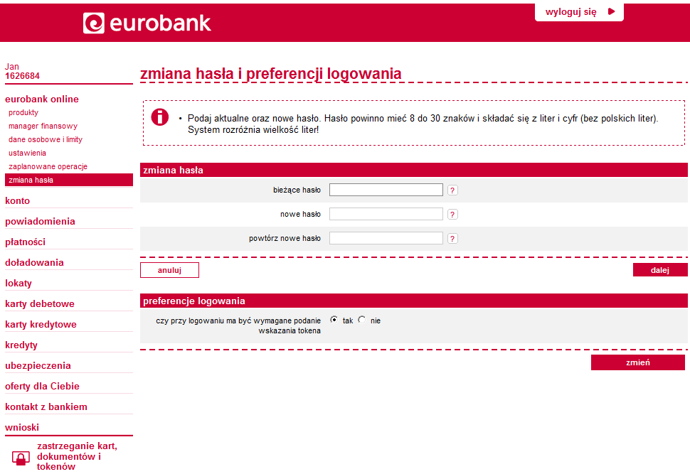 Zmiana ustawień Opcja eurobank online ustawienia umożliwia dostosowanie widoku strony według kryteriów: szerokości strony, wyglądu oraz wielkości tekstu na stronie.