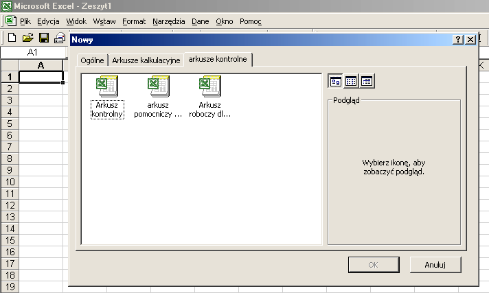 Rys. 1. Okno szablonów w programie Excel Fig. 1. The patterns window in Excel programme II.