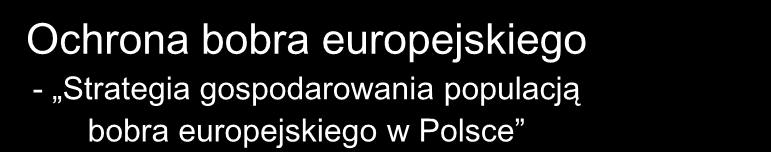 - Strategia gospodarowania populacją bobra europejskiego w Polsce Opracowanie strategii gospodarowania tym gatunkiem ma na celu wypracowanie mechanizmów pozwalających na ograniczenie szkód