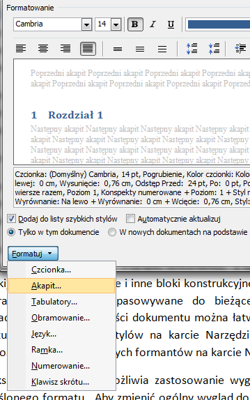 28 FORMATOWANIE TEKSTU Zmiana ustawień