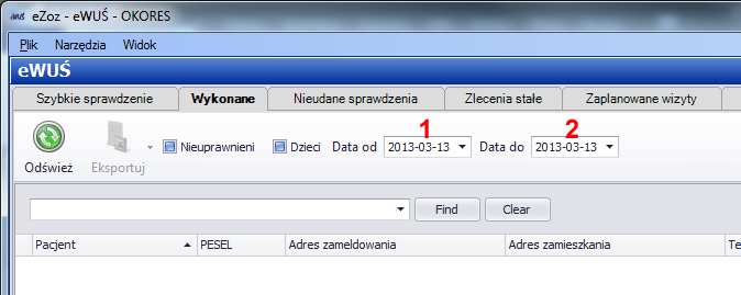 Moduł ewuś W zakładce Wykonane dodano pola określające zakres dat (1,2)dla których mają zostać wyświetlone