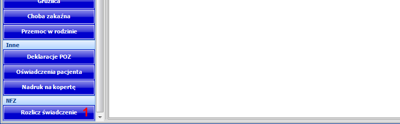 Moduł Gabinet W oknie Dane wizyty dodano w menu bocznym pozycję NFZ -> Rozlicz wizytę (1) w celu