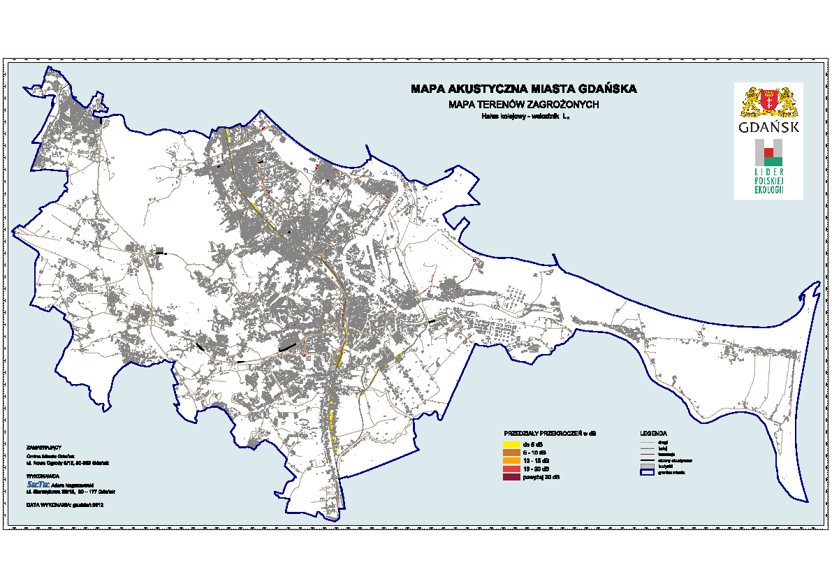 3. Hałas kolejowy - Mapa terenów zagrożonych dla wskaźnika L DWN 4.