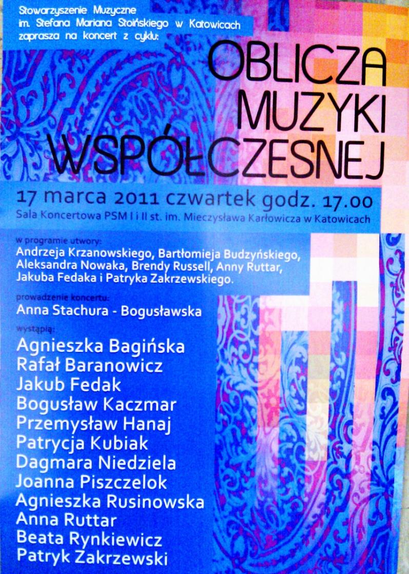 zycznego im. St. M. Stoińskiego odbył się Koncert OBLICZA MUZYKI WSPÓŁCZESNEJ.