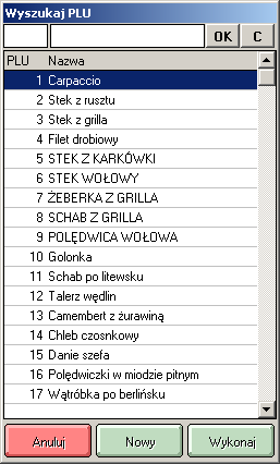 Do szybkiego wyszukania artykułu służy okno wyszukiwania, które uruchamia się przez naciśnięcie przycisku znajdującego się po prawej stronie pola Art. automat.