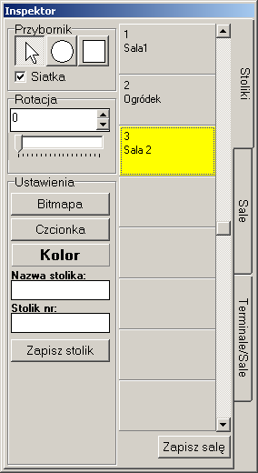 4.3.2. Zakładka Stoliki Po zdefiniowaniu sali, można przejść do definiowania stolików tej sali.