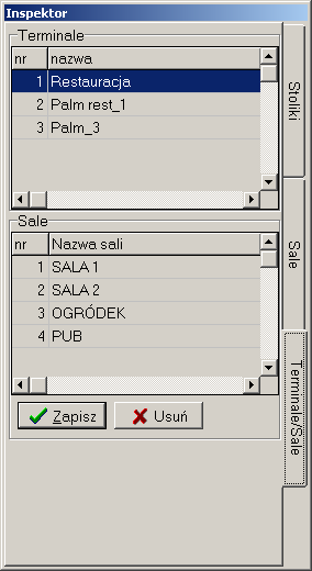 4.3.3. Zakładka Terminale/Sale Zakładka ta służy do przypisywania wcześniej zdefiniowanych sal do poszczególnych terminali.