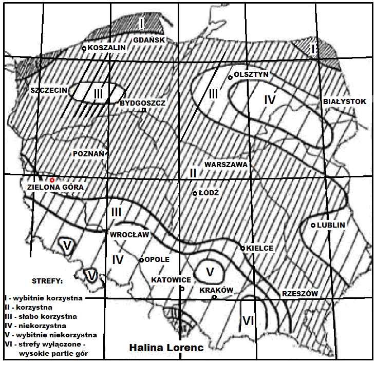 Topograficzny rozkład wiatrów w kraju i