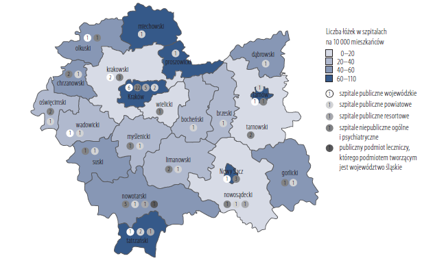 w przypadku dostępności, w dużych miastach takich jak Kraków, Tarnów oraz Nowy Sącz. Wysoki wskaźnik koncentacji zanotowaly również powiaty oświęcimski, bocheński i brzeski 2.