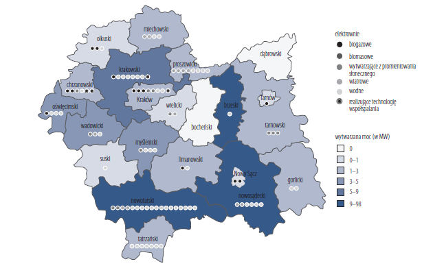 Mapa 22. Odnawialne źródła energii w 2013 r. Źródło: opracowanie własne UMWM 2.9.Walory przyrodnicze Małopolskę wyróżnia na tle Polski bogactwo krajobrazowe i przyrodnicze.