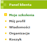 Panel klienta Po zalogowaniu się na portal zostaniesz przeniesiony do zakładki Klient, z poleceniami: Panel, Lista szkoleń, FAQ lista najczęściej zadawanych pytań, Instrukcja, Regulamin.