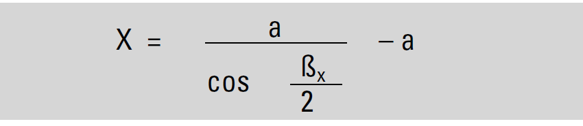 7.2. Przesunięcie środka X i maksymalne wsunięcie e Przesunięcie środka X potrzebne do możliwie równomiernych obrotów na części napędzanej wału przegubowego obliczone może zostać w zależności od